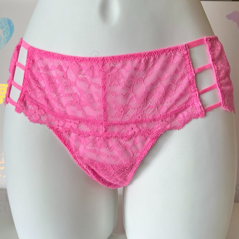 New Victoria's Secret Sexy Lace Women's Panty Thong Sz Small Sheer Pink